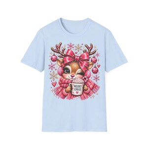Merry Xmas Reindeer Shirt Pink, Cute Christmas Shirt for Women with Bow image 7