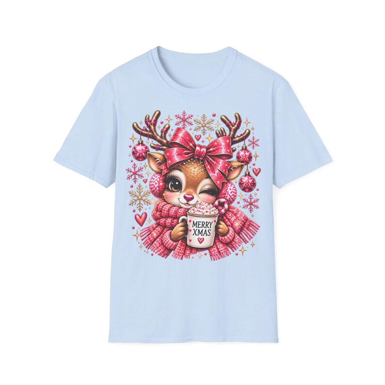 Merry Xmas Reindeer Shirt Pink, Cute Christmas Shirt for Women with Bow image 7