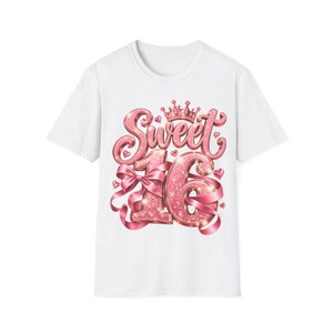 Geburtstagsshirt Sweet 16 mit rosa Schleife und Krone, Geschenk Mädchen