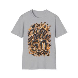 Shirt Hello 50 Geburtstag Frauen, Geschenk zum 50 Geburtstag, Schwarz Gold mit Krone Bild 3