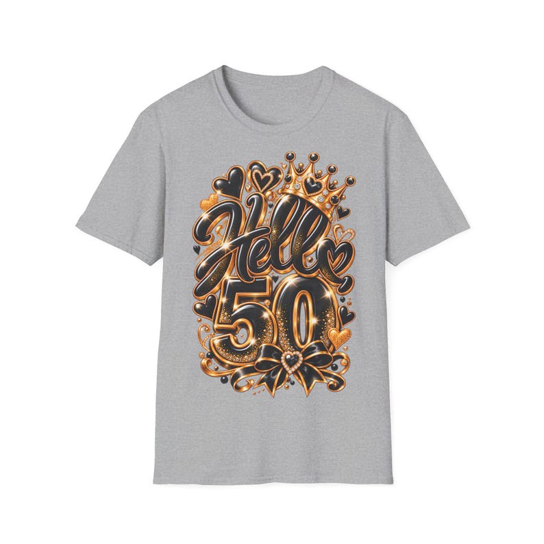 Shirt Hello 50 Geburtstag Frauen, Geschenk zum 50 Geburtstag, Schwarz Gold mit Krone Bild 3