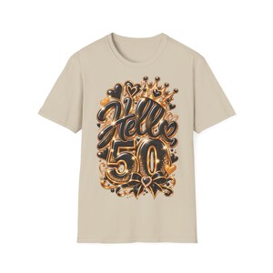 Shirt Hello 50 Geburtstag Frauen, Geschenk zum 50 Geburtstag, Schwarz Gold mit Krone Bild 2