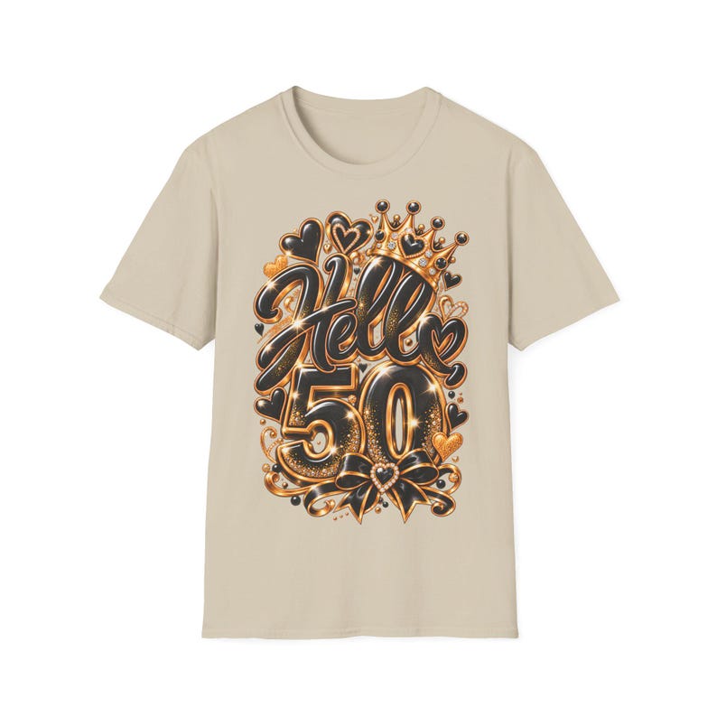 Shirt Hello 50 Geburtstag Frauen, Geschenk zum 50 Geburtstag, Schwarz Gold mit Krone Bild 2