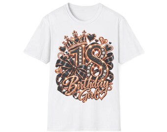 Shirt 18 Birthday Girl, Gift for 18th Birthday Girl, Crown Bow Black Rose Gold