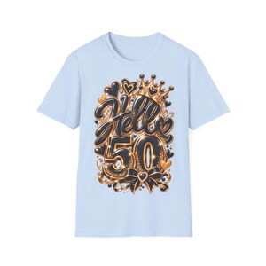 Shirt Hello 50 Geburtstag Frauen, Geschenk zum 50 Geburtstag, Schwarz Gold mit Krone Bild 6