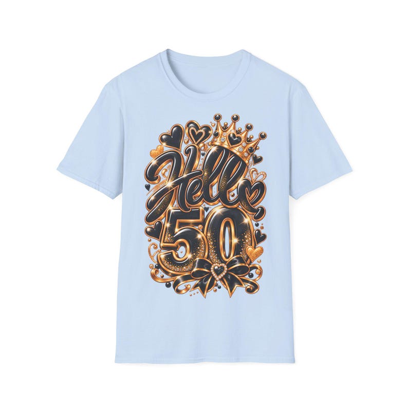 Shirt Hello 50 Geburtstag Frauen, Geschenk zum 50 Geburtstag, Schwarz Gold mit Krone Bild 6