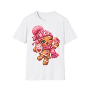 Peperkoekmeisje shirt roze, Peperkoek kerstshirt voor dames met cacao afbeelding 2