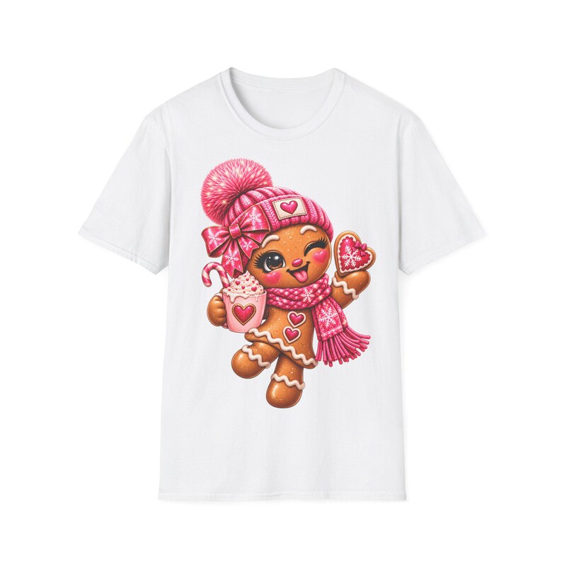 Peperkoekmeisje shirt roze, Peperkoek kerstshirt voor dames met cacao afbeelding 2
