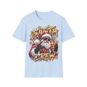 Santa Crew Shirt, Santa Claus with Drink Christmas Shirt Gold for Men image 8