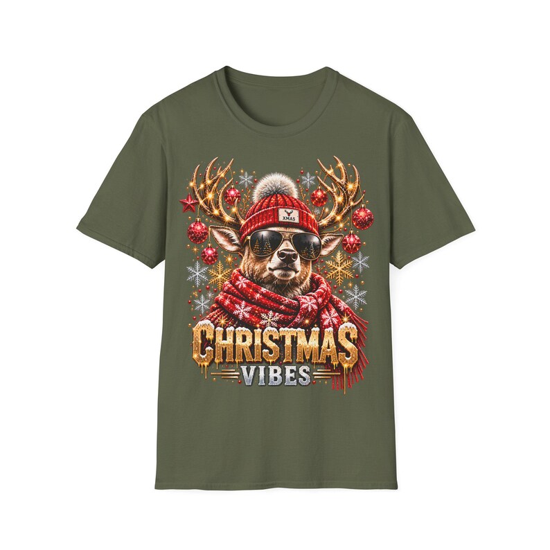 Christmas Vibes Hirsch Shirt, Cooler Hirsch mit Sonnenbrille Weihnachtsshirt Bild 3