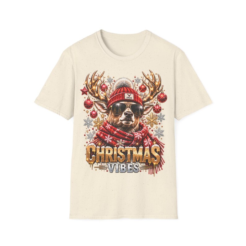 Christmas Vibes Hirsch Shirt, Cooler Hirsch mit Sonnenbrille Weihnachtsshirt Bild 6