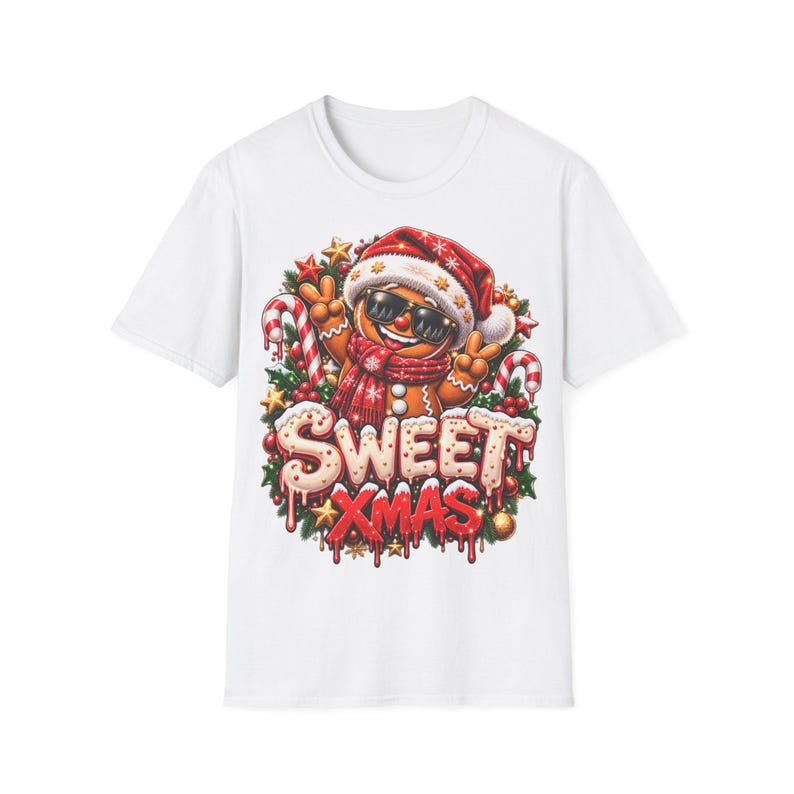 Sweet Xmas Gingerbread Shirt, Cool Gingerbread Man with Sunglasses Christmas Shirt image 2