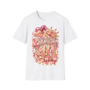 Dames T-shirt voor de 40e verjaardag, Rosé Champagneglas, Kroon, Hartjes, 40e verjaardag T-shirt, Cadeau voor vrouwen