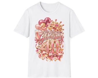 Women's 40th Birthday Shirt, Rosé Champagne Glass, Crown, Hearts, 40th Birthday T-Shirt, Gift for Women