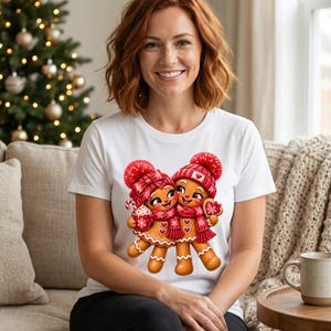 Lebkuchen Pärchen Shirt mit verliebtem Blick, Gingerbread Weihnachtsshirt Geschenk afbeelding 1