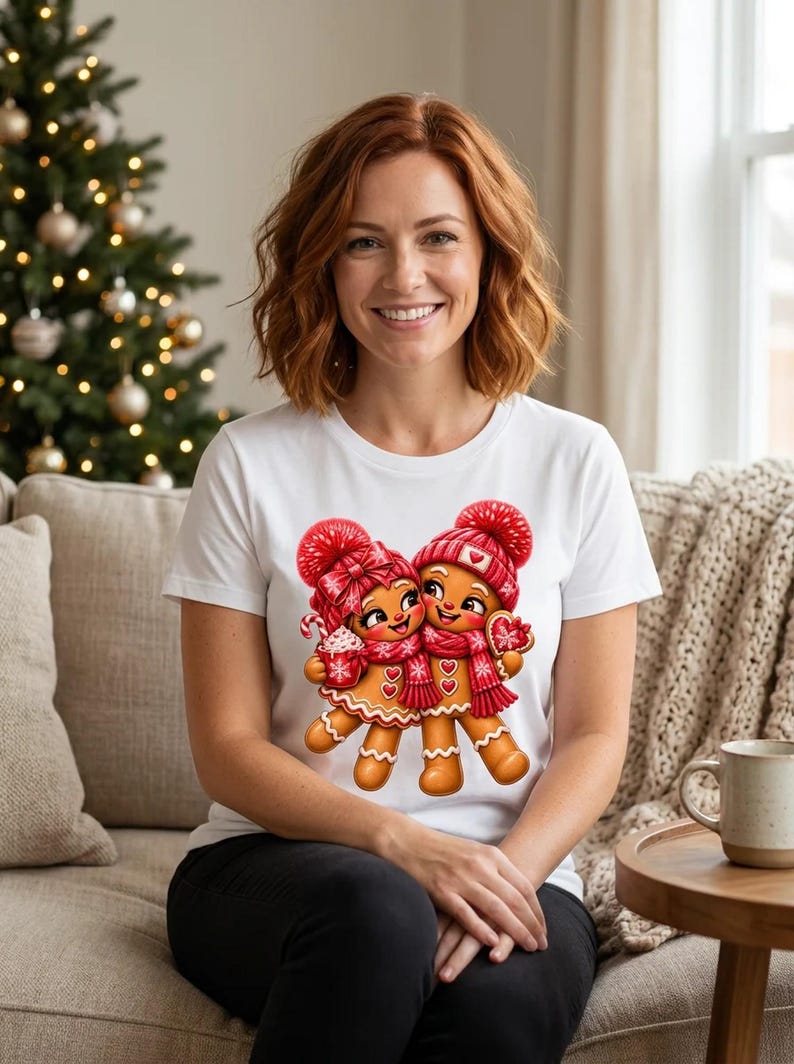 Lebkuchen Pärchen Shirt mit verliebtem Blick, Gingerbread Weihnachtsshirt Geschenk afbeelding 1