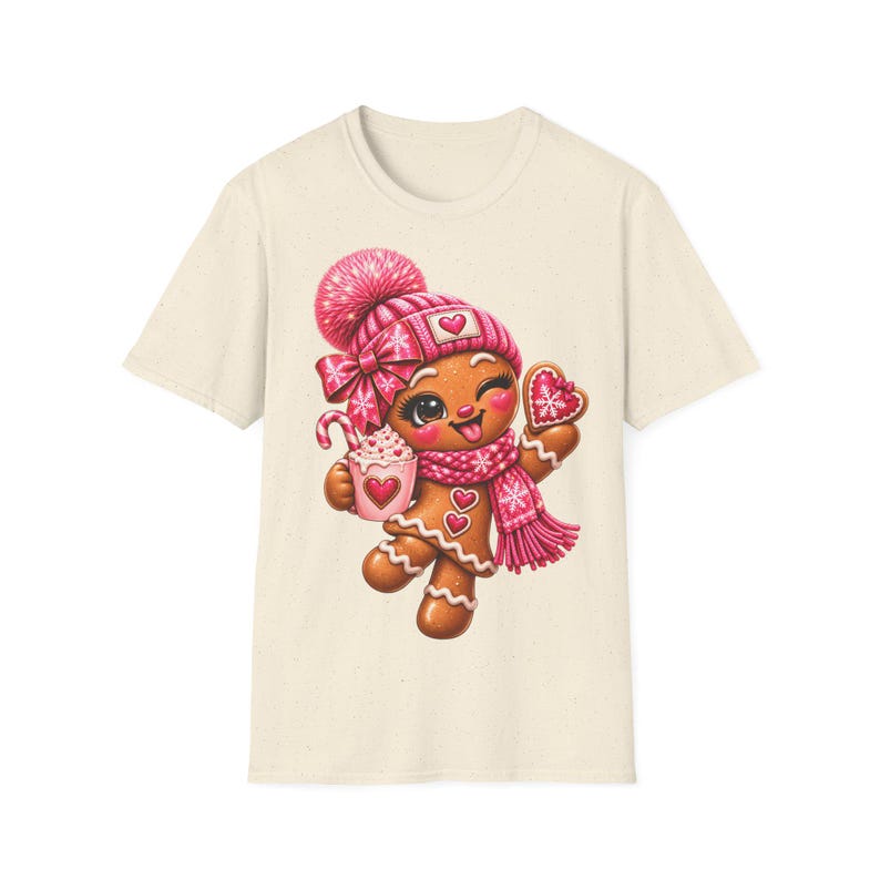 Peperkoekmeisje shirt roze, Peperkoek kerstshirt voor dames met cacao afbeelding 7