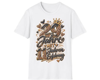 Verjaardagsshirt voor 29 jaar met 11 jaar ervaring, grappig shirt voor een 40e verjaardag, goud, zwart, luipaardprint