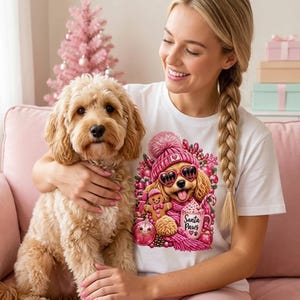 Santa Paws Hunde Shirt Pink, Weihnachtsshirt für Hundemama mit Herzbrille imagen 1