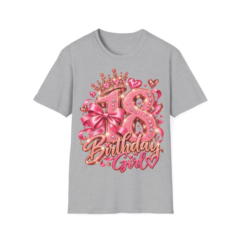 Shirt 18 Birthday Girl, Geschenk zum 18 Geburtstag Mädchen, Krone Schleife Rosa Roségold Bild 4