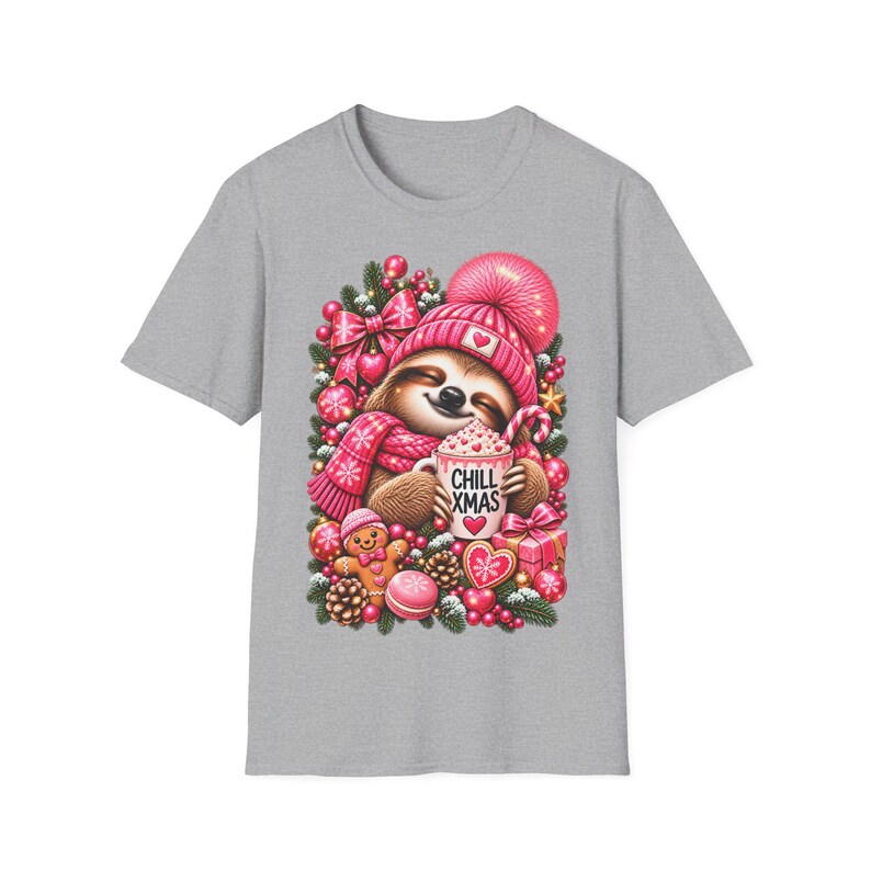 Chill Xmas Faultier Shirt Pink, Weihnachtsshirt Damen mit Kakao Geschenk Bild 5