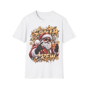 Santa Crew Shirt, Santa Claus with Drink Christmas Shirt Gold for Men image 2
