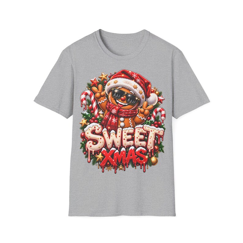 Sweet Xmas Gingerbread Shirt, Cool Gingerbread Man with Sunglasses Christmas Shirt image 5