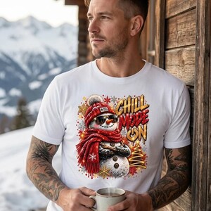 Chill Mode On Schneemann Shirt, Lässiges Weihnachtsshirt mit Sonnenbrille