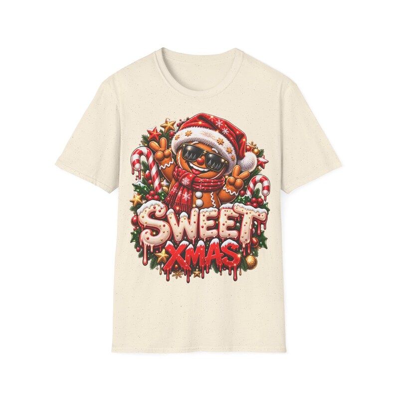 Sweet Xmas Gingerbread Shirt, Cool Gingerbread Man with Sunglasses Christmas Shirt image 6