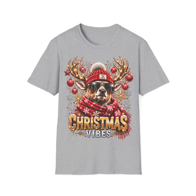 Christmas Vibes Hirsch Shirt, Cooler Hirsch mit Sonnenbrille Weihnachtsshirt Bild 5