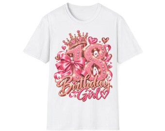 Shirt 18 Birthday Girl, Gift for 18th Birthday Girl, Crown Bow Pink Rose Gold