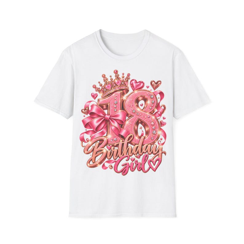 Shirt 18 Birthday Girl, Geschenk zum 18 Geburtstag Mädchen, Krone Schleife Rosa Roségold Bild 1