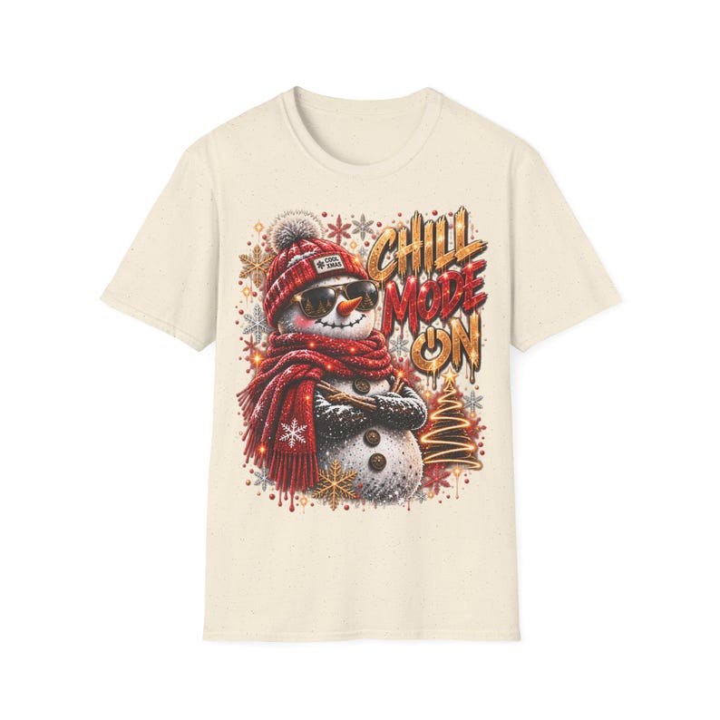 雪だるまTシャツを着てリラックス、サングラスをかけたカジュアルなクリスマスシャツ 画像 3