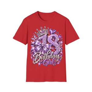 Camiseta de cumpleaños para niña de 18 años en color morado con corona, lazo y mariposas, regalo para niña de 18 años. imagen 6
