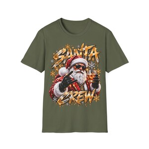 Santa Crew Shirt, Santa Claus with Drink Christmas Shirt Gold for Men image 7