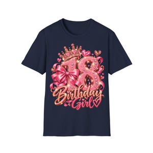 Shirt 18 Birthday Girl, Geschenk zum 18 Geburtstag Mädchen, Krone Schleife Rosa Roségold Bild 8