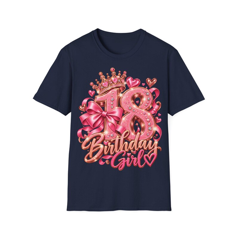 Shirt 18 Birthday Girl, Geschenk zum 18 Geburtstag Mädchen, Krone Schleife Rosa Roségold Bild 8