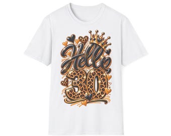 Birthday shirt Hello 30 Black Gold with leopard print and crown, gift
