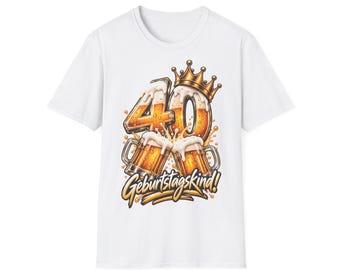 40th birthday shirt, birthday boy T-shirt with beer mugs & crown, 40th birthday gift for men