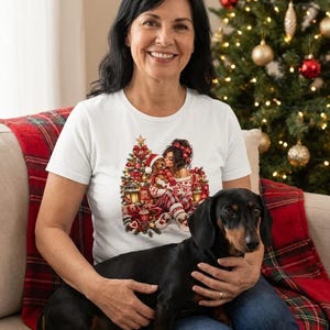 Kerstshirt voor een teckelmoeder, rood geruit kerstshirt voor een vrouw met een teckel