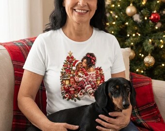 Dackel Mama Weihnachtsshirt, Frau mit Dackel Christmas Shirt Rot Kariert