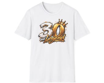 T-shirt voor de 30e verjaardag "Legende", T-shirt met gouden kroon, cadeau voor hem en haar