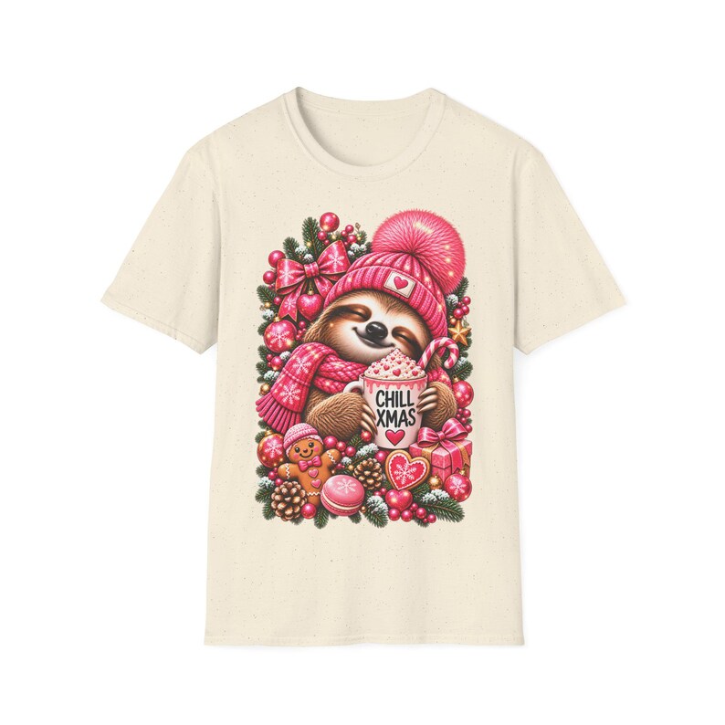 Chill Xmas Faultier Shirt Pink, Weihnachtsshirt Damen mit Kakao Geschenk Bild 6