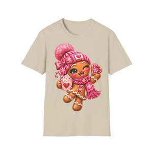 Peperkoekmeisje shirt roze, Peperkoek kerstshirt voor dames met cacao afbeelding 5