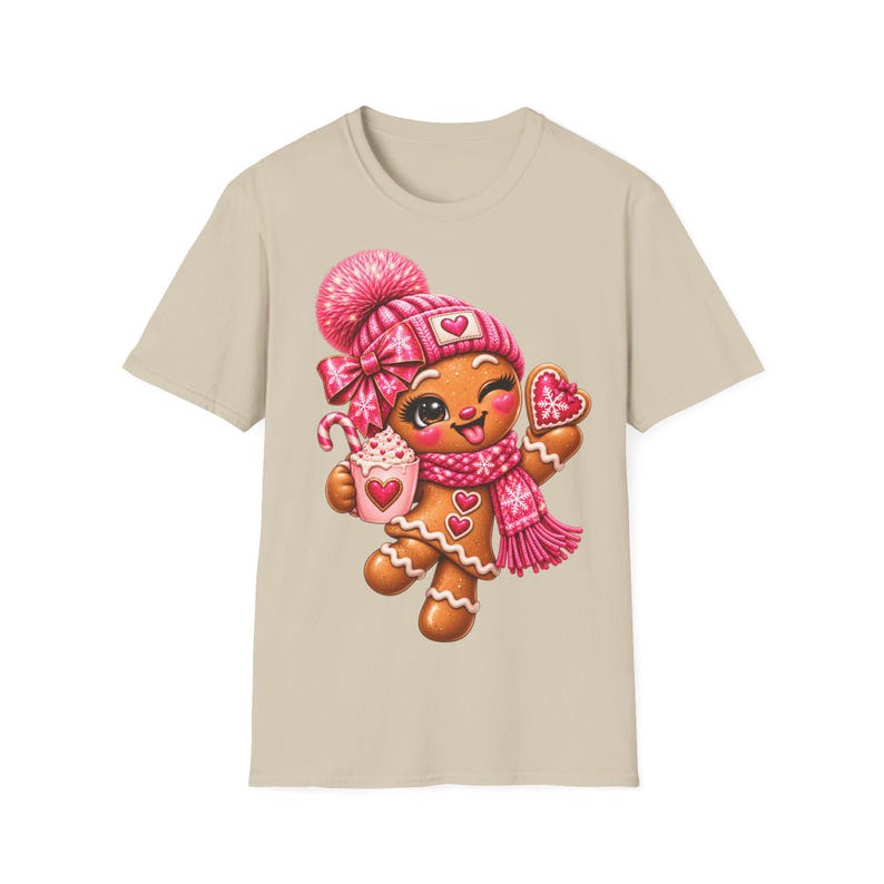 Peperkoekmeisje shirt roze, Peperkoek kerstshirt voor dames met cacao afbeelding 5