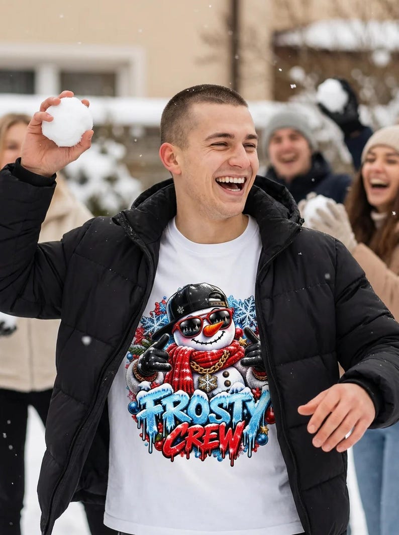 Frosty Crew Sneeuwpop Shirt, Cool Kerstshirt in Streetwear-stijl afbeelding 1