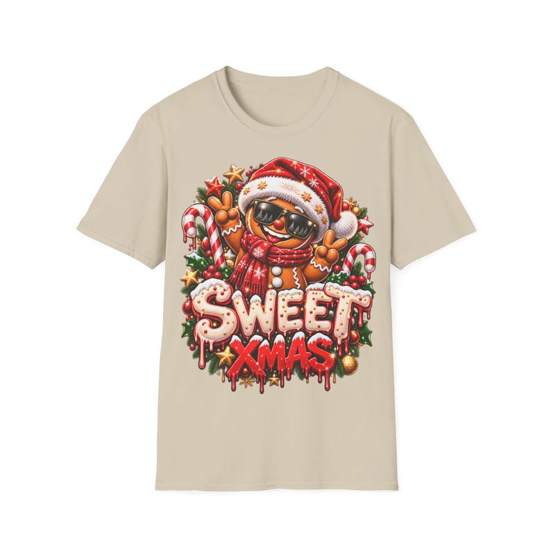 Sweet Xmas Gingerbread Shirt, Cool Gingerbread Man with Sunglasses Christmas Shirt image 4