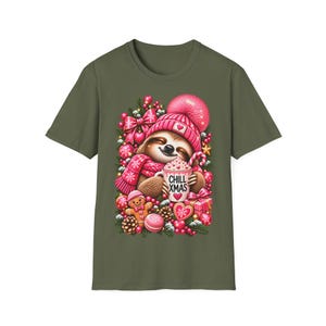 Chill Xmas Faultier Shirt Pink, Weihnachtsshirt Damen mit Kakao Geschenk Bild 3