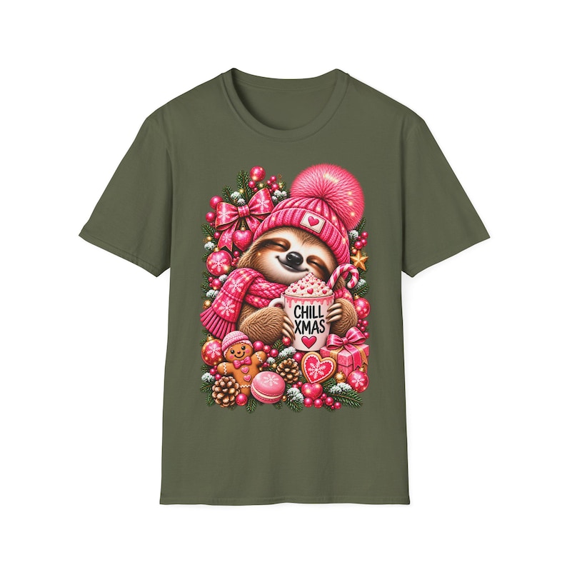Chill Xmas Faultier Shirt Pink, Weihnachtsshirt Damen mit Kakao Geschenk Bild 3
