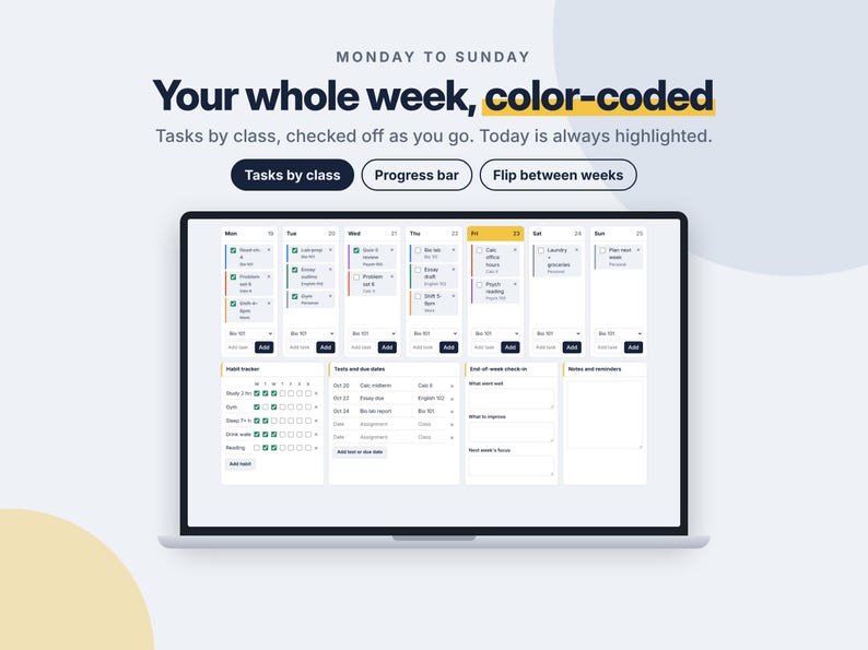 Weekly Student Planner Digital, Interactive Assignment Tracker, Due ...